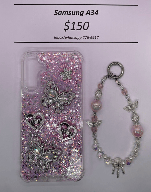 A34 Silver and Pink Butterfly with Charm