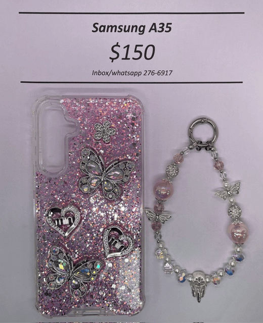 A35 Silver and Pink Butterfly with Charm