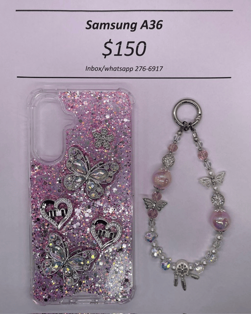 A36 Silver and Pink Butterfly with Charm