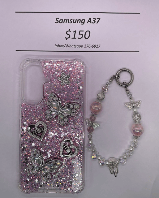 A37 Silver and Pink Butterfly with Charm