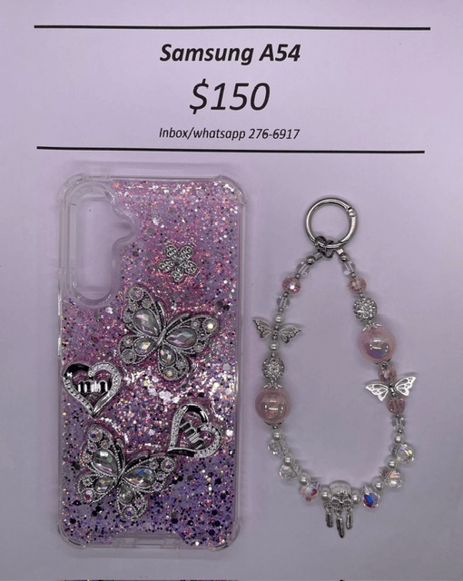 A54 Silver and Pink Butterfly with Charm