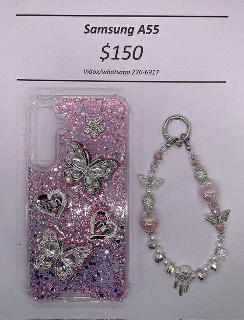 A55 Silver and Pink Butterfly with Charm