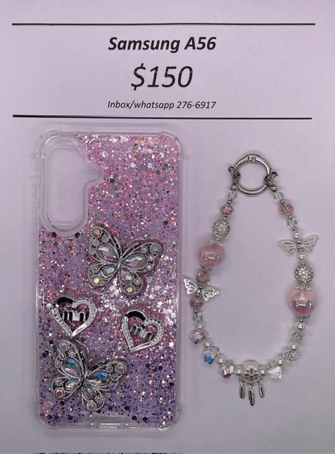 A56 Silver and Pink Butterfly with Charm