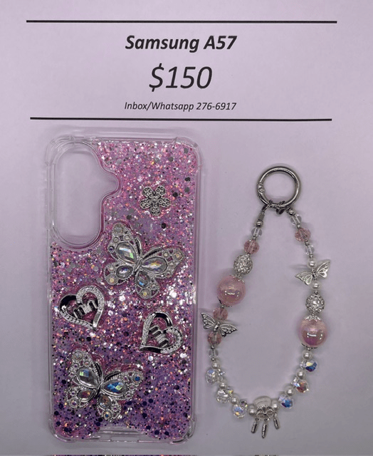 A57 Silver and Pink Butterfly with Charm
