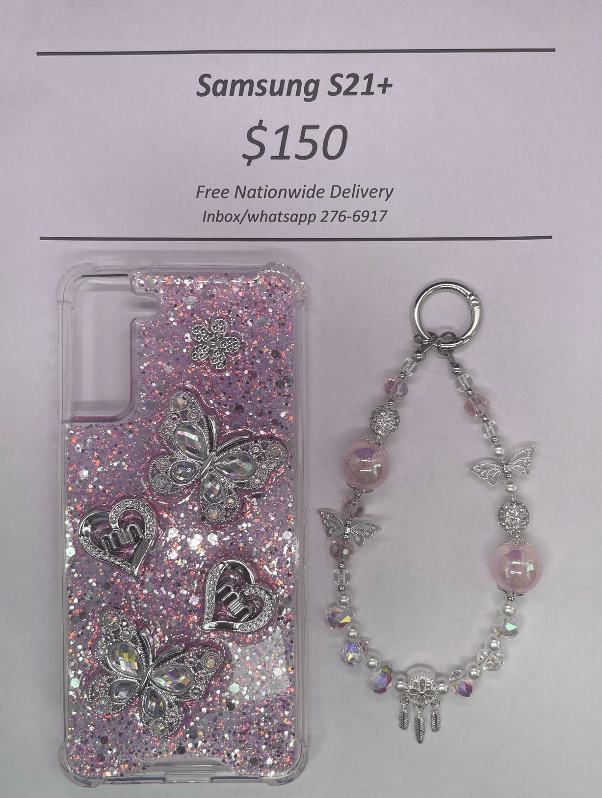 S21+ Silver and Pink Butterfly with Charm