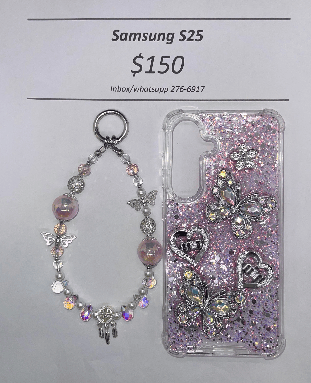 S25 Silver and Pink Butterfly with Charm