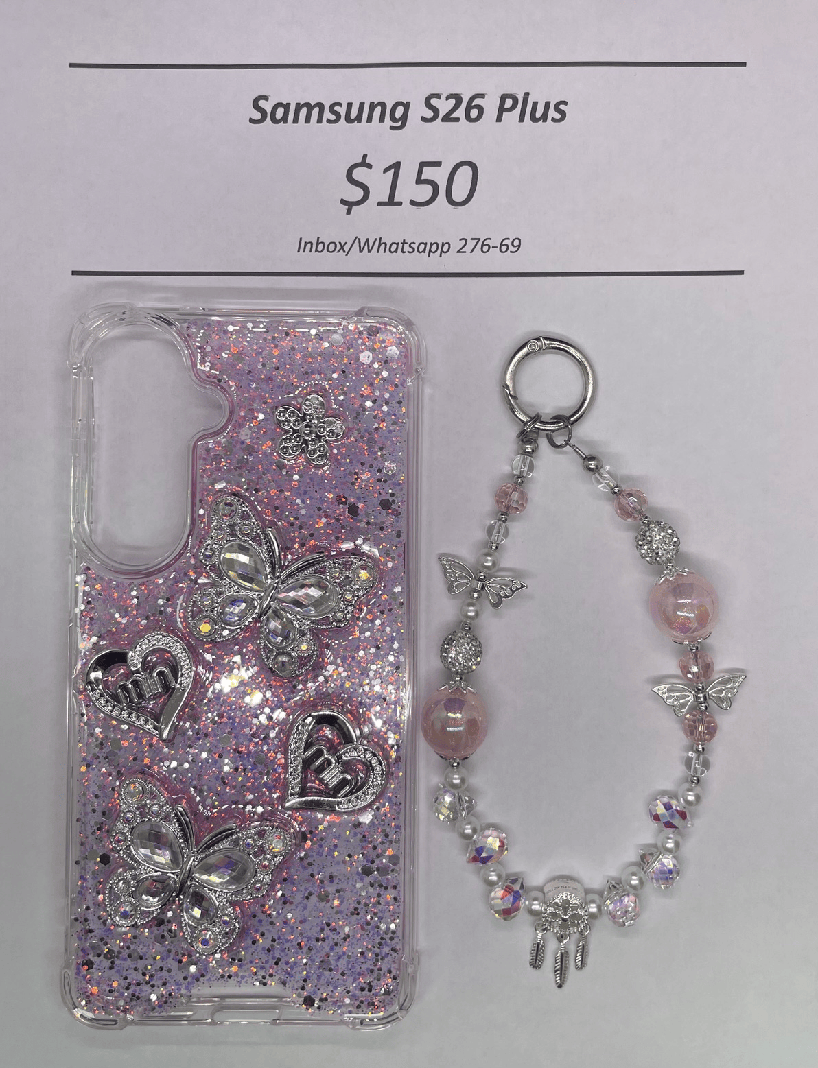 S26+ Silver and Pink Butterfly with Charm