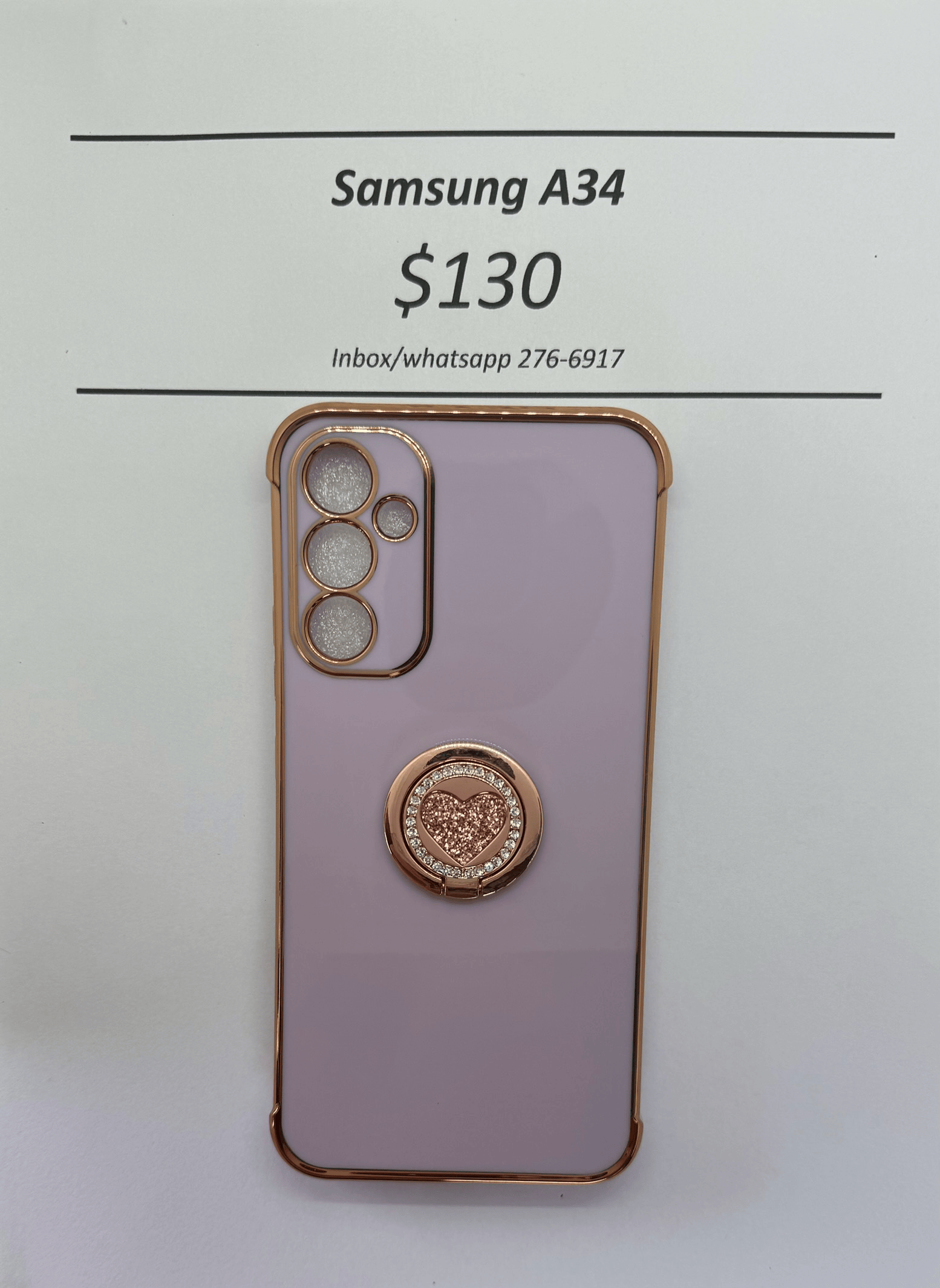 A34 Purple case with pink heart pop ring