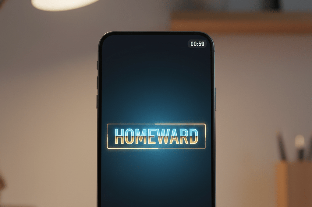 Medium shot of a smartphone displaying a glowing digital reward code 'HOMEWARD' and a subtle countdown timer under warm ambient lighting