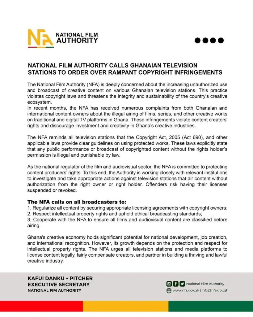 Statement from NFA Against Unauthorized Broadcast of Creative Content