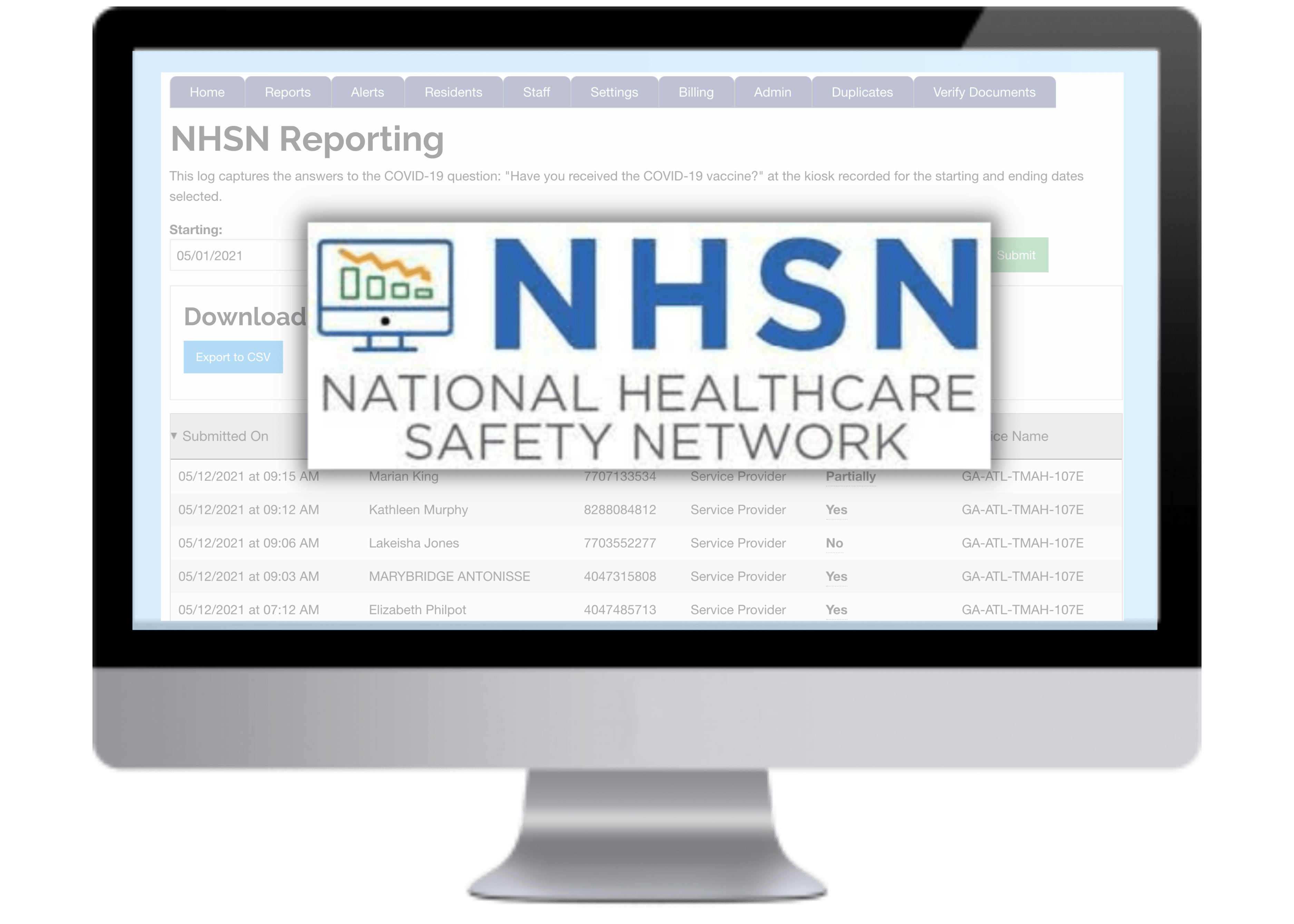 Visitor management sign-in kiosk for skilled nursing facilities