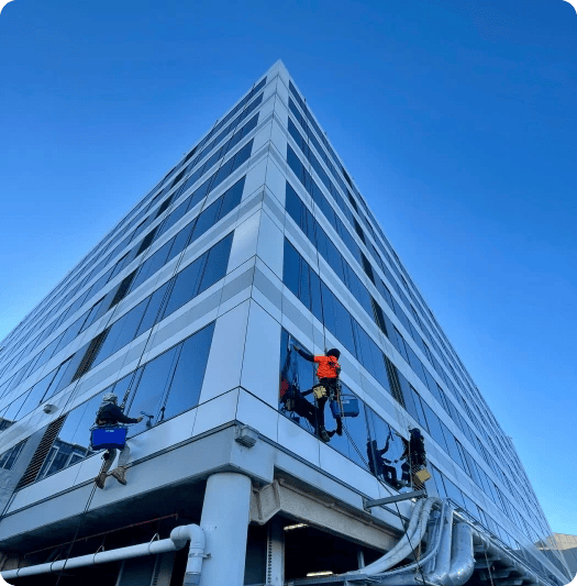 Window cleaning on a building exterior