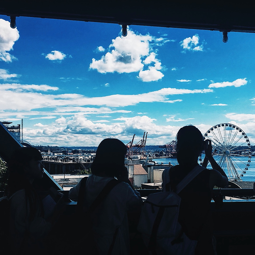 Students enjoy the view from Pike Place Market