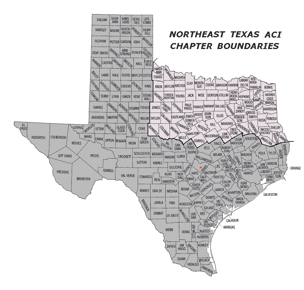 Map Of North East Texas Northeast Texas ACI Chapter Boundaries 