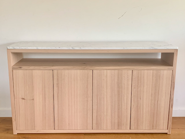 4 door Vic Ash console with a Carrara marble top