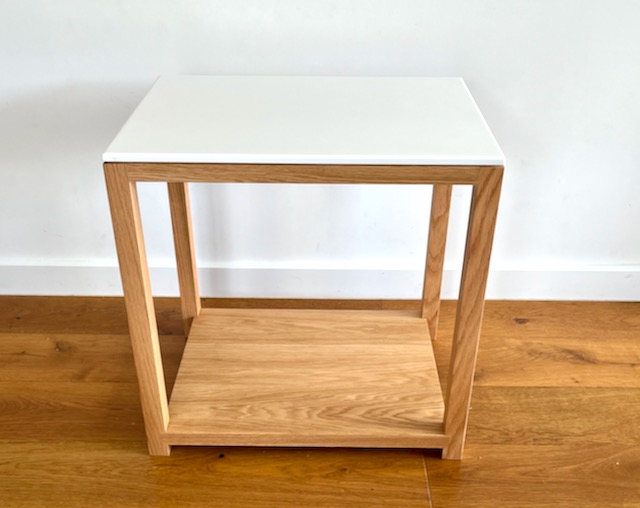 Side table in American oak with a Corian top
