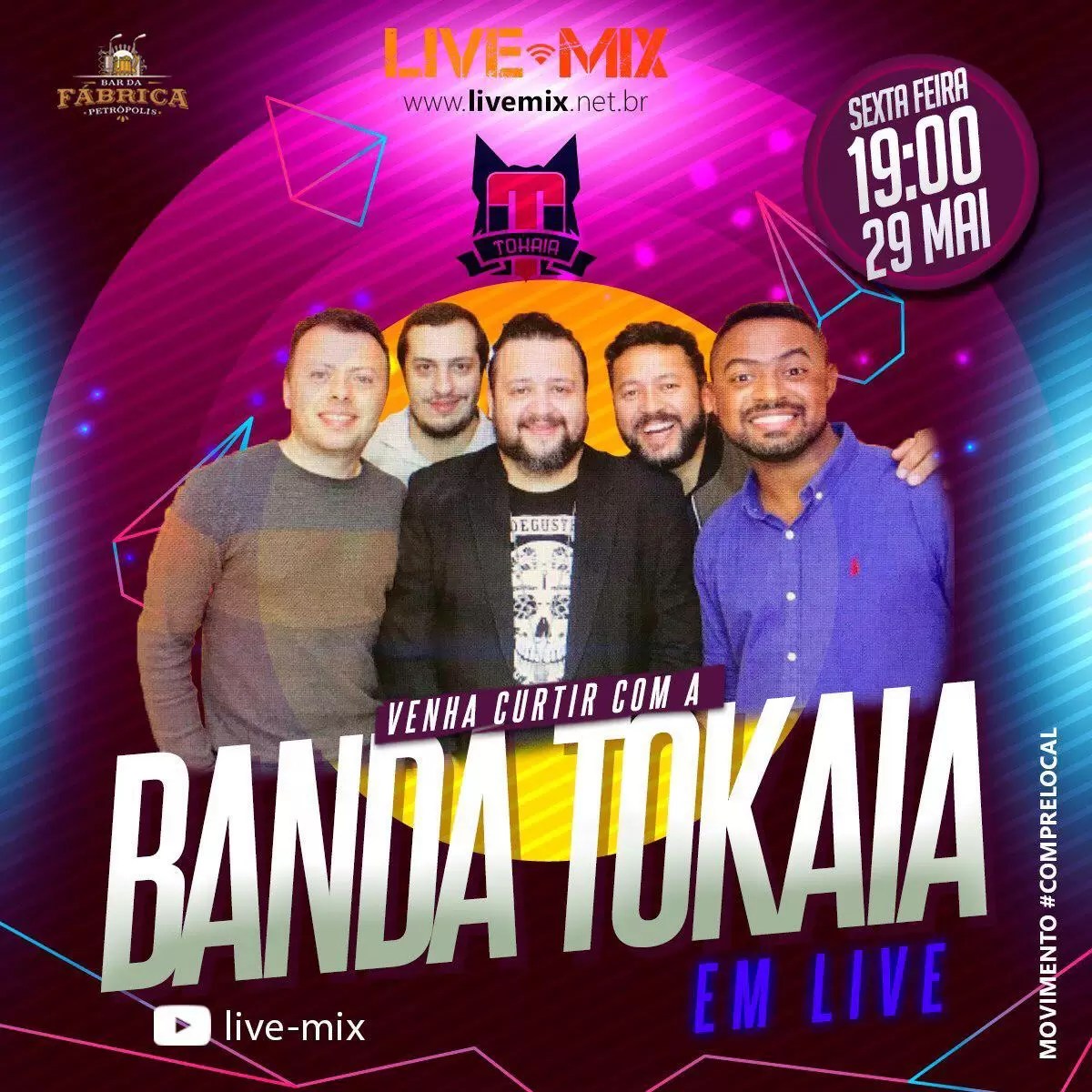 Primeira Live da Banda Tokaia pelo Youtube vai agitar a noite desta sexta