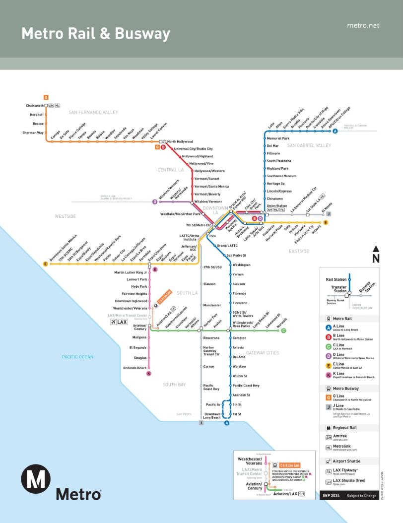 ドジャースタジアム　電車＆バス路線図