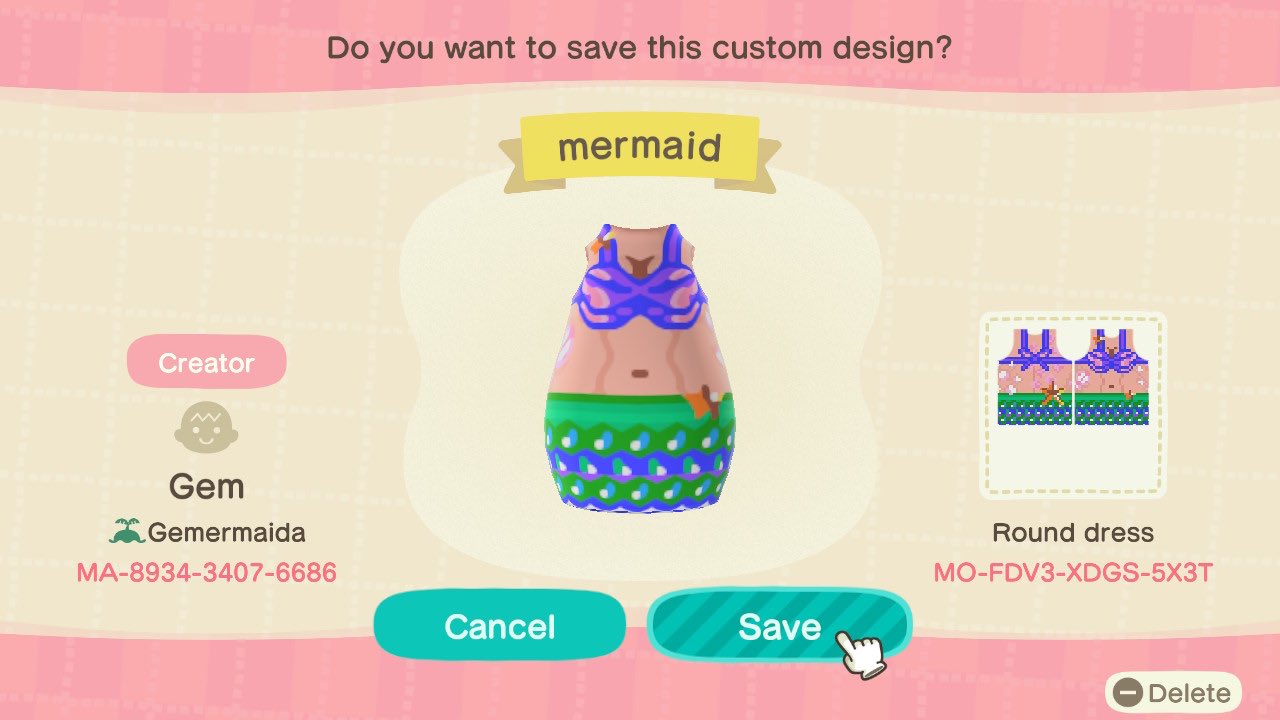Little Mermaid Set Animal Crossing Pattern Gallery & Custom Designs