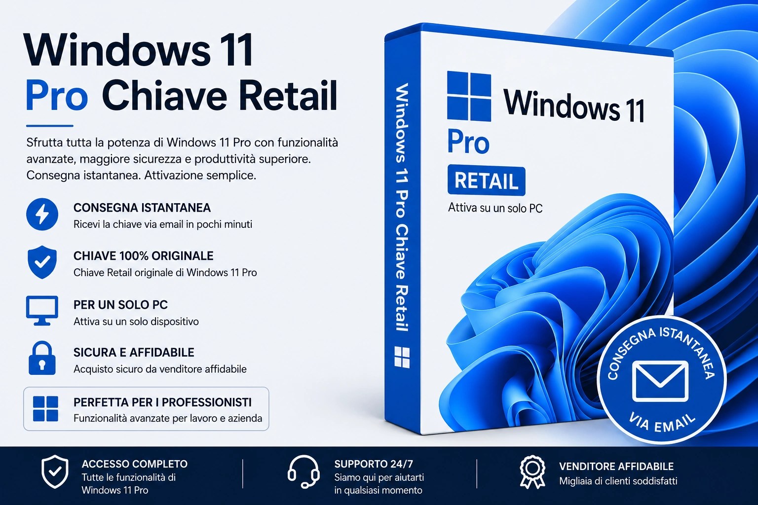 Acquista Windows 11 Pro Retail Key con consegna istantanea via email e attivazione semplice
