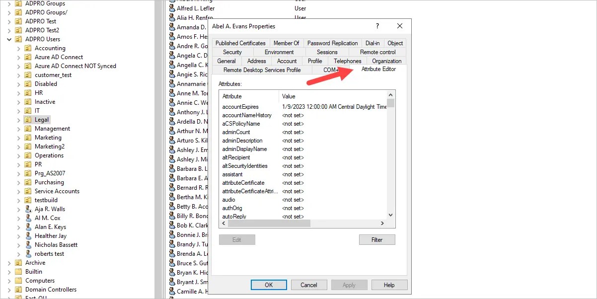 How to view user attributes in active directory
