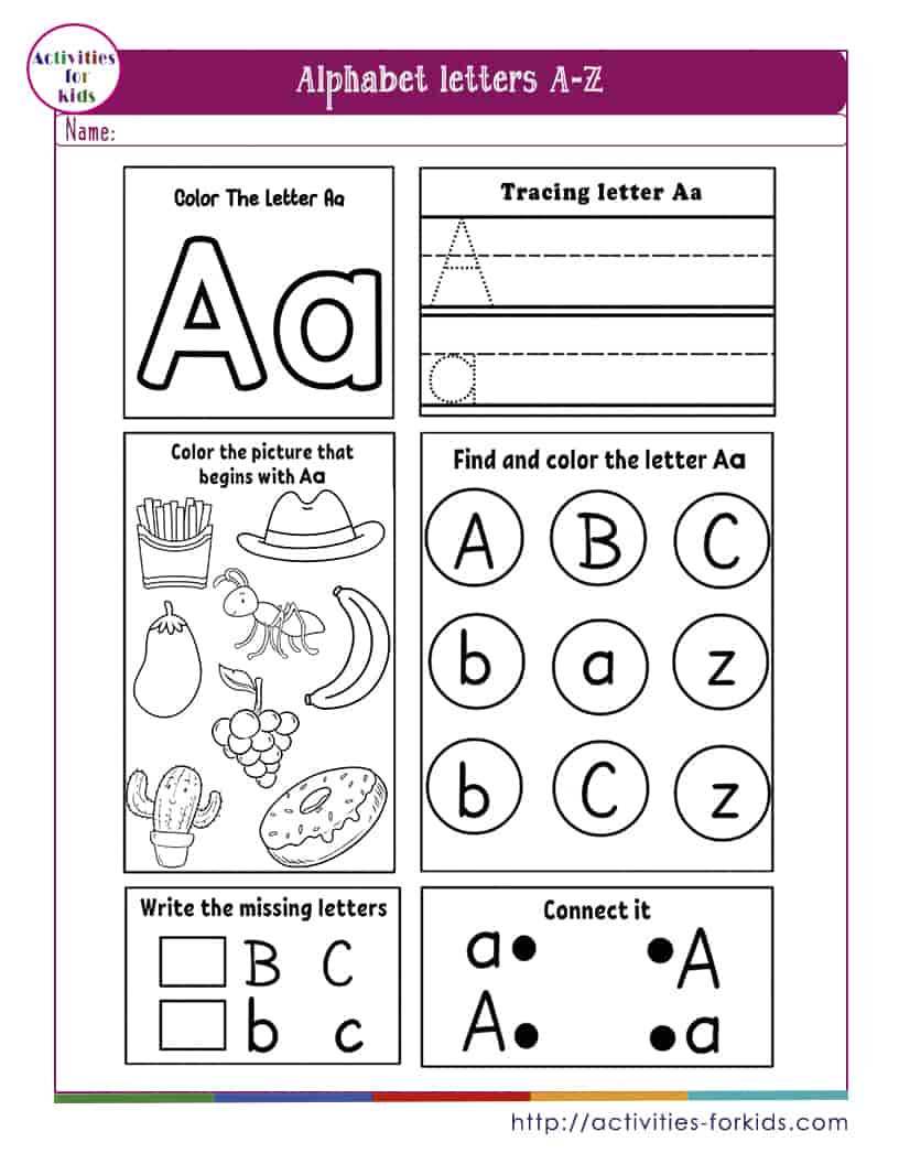 Free alphabet and letter worksheets to print for kids
