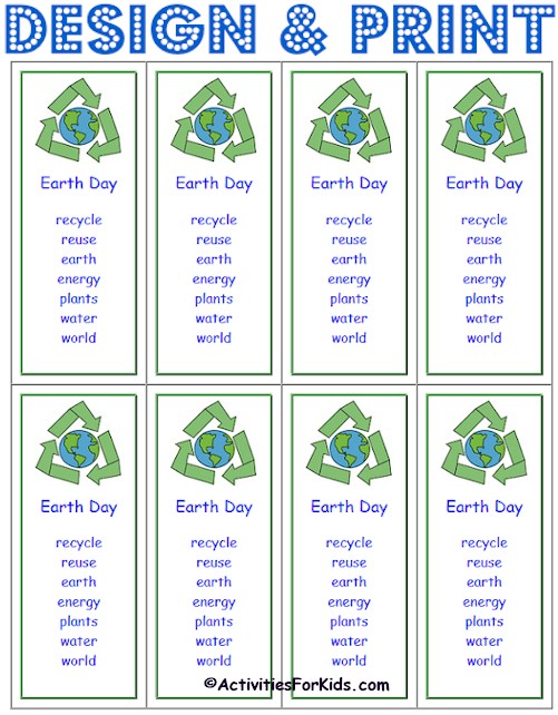 earth day bookmarks printable activities for kids