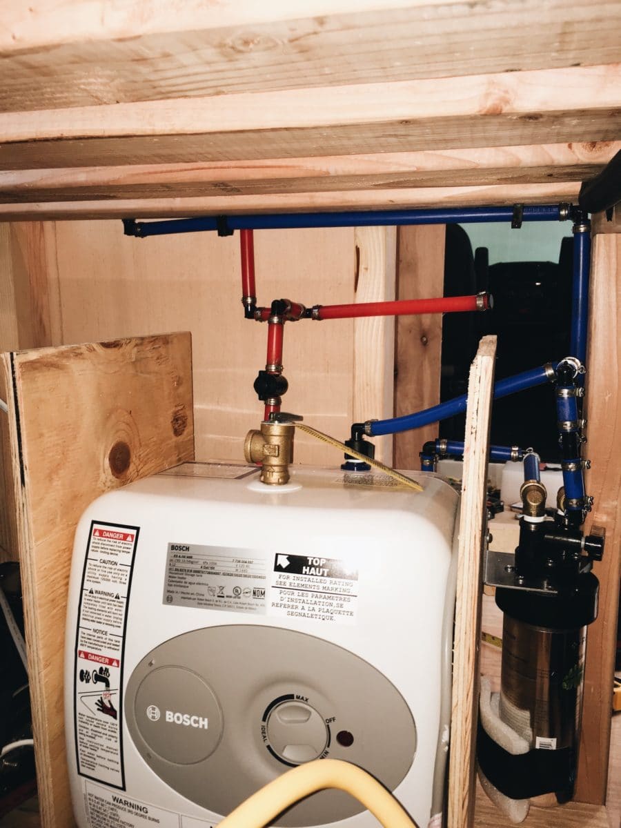 Bosch 4 gal hot water heater in a van