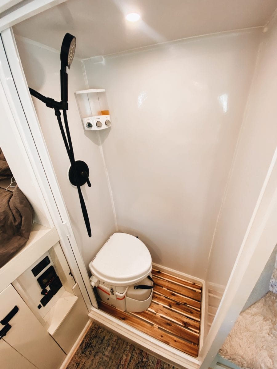 wet bath shower natures head toilet in a van