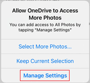 iPhone OneDrive Manage Settings