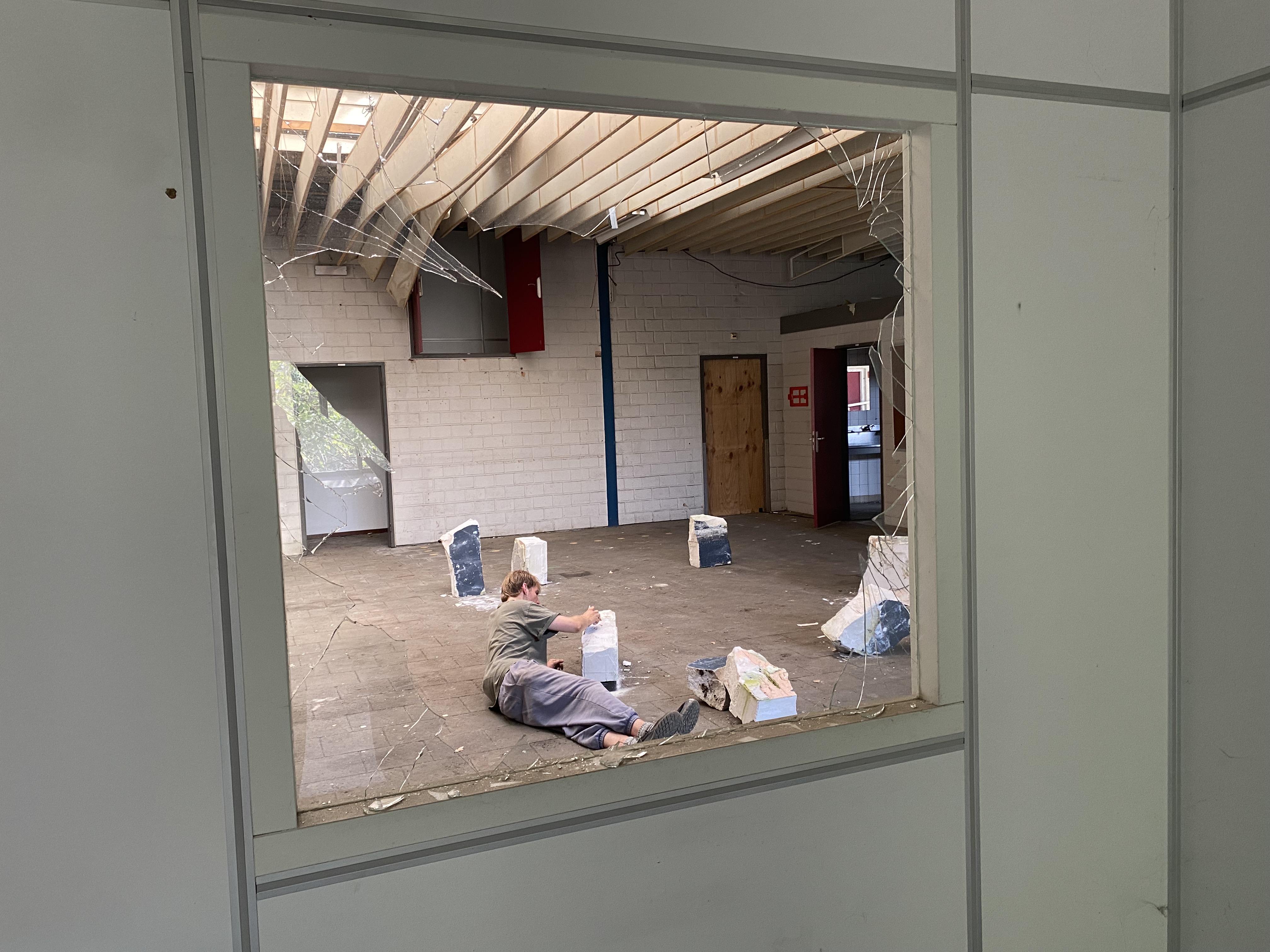 Artist Adam Moore and Lotte Van Gelder facilitating curating with site with Destination Unknown 2023 artist Sjors Smit © Adam Moore.