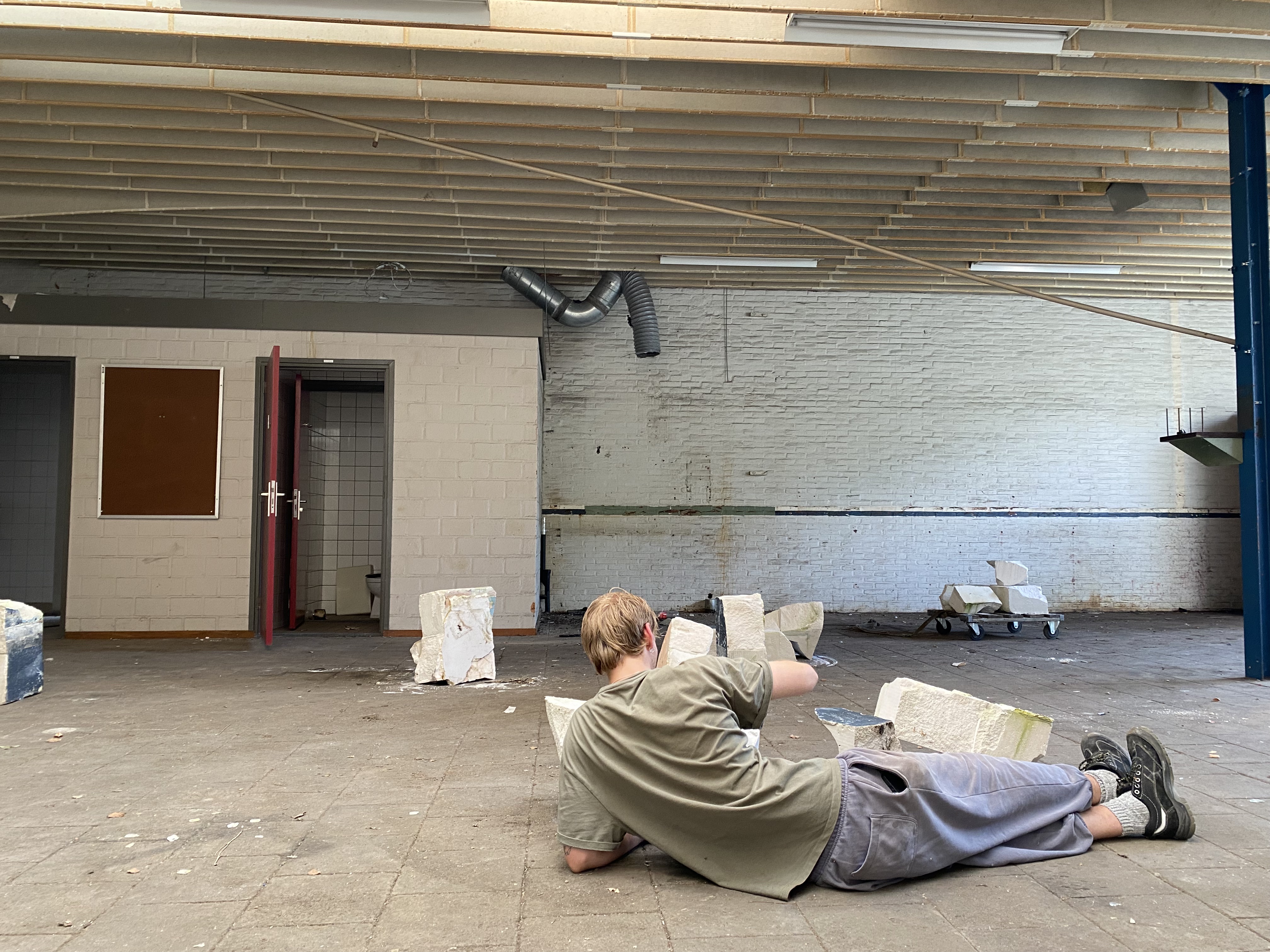 Artist Adam Moore and Lotte Van Gelder facilitating curating with site with Destination Unknown 2023 artist Sjors Smit © Adam Moore.