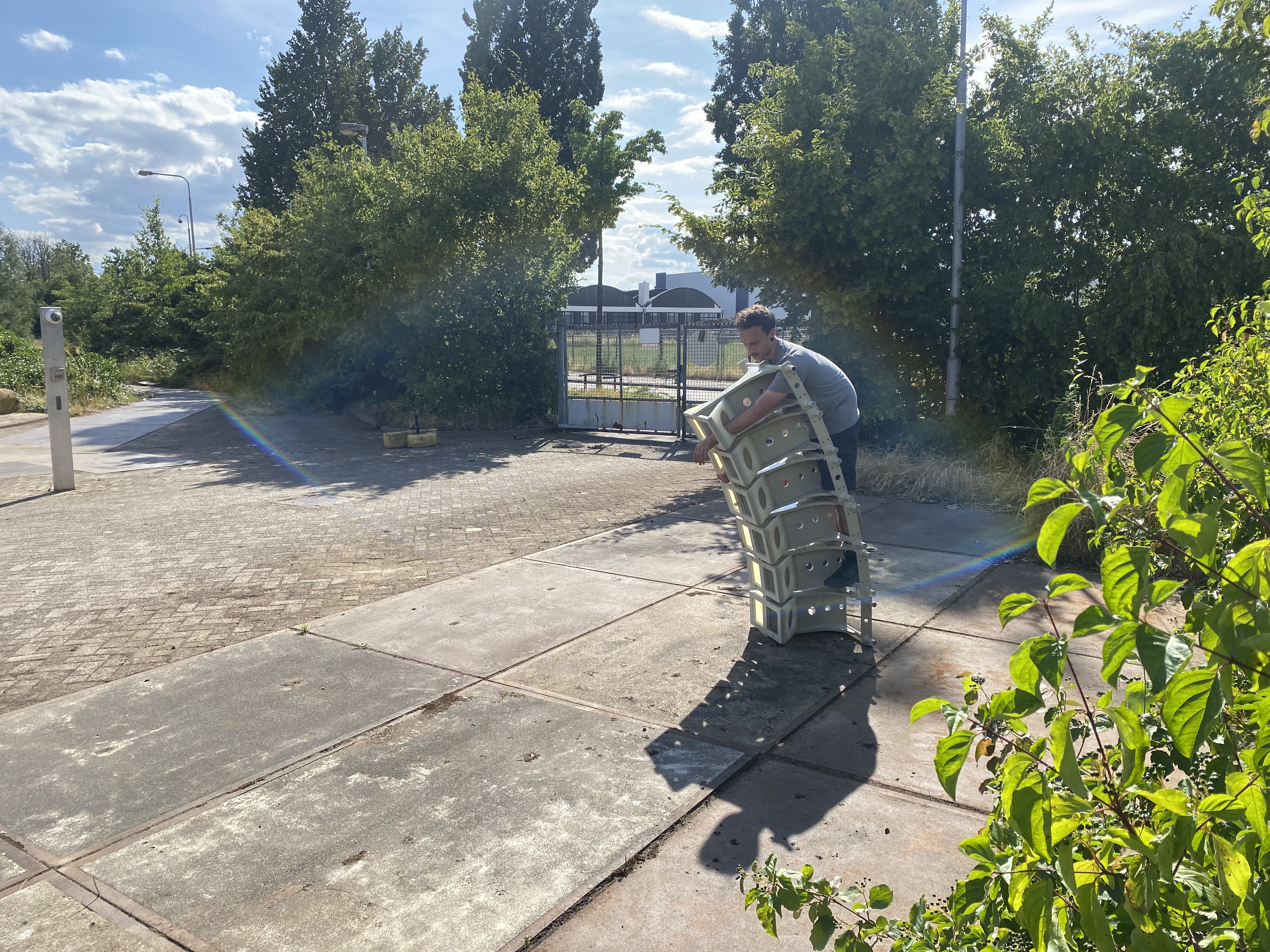 Artists Adam Moore and Lotte Van Gelder facilitating curating and performing with site with Destination Unknown 2023 artist Michele Bazzoli © Adam Moore.