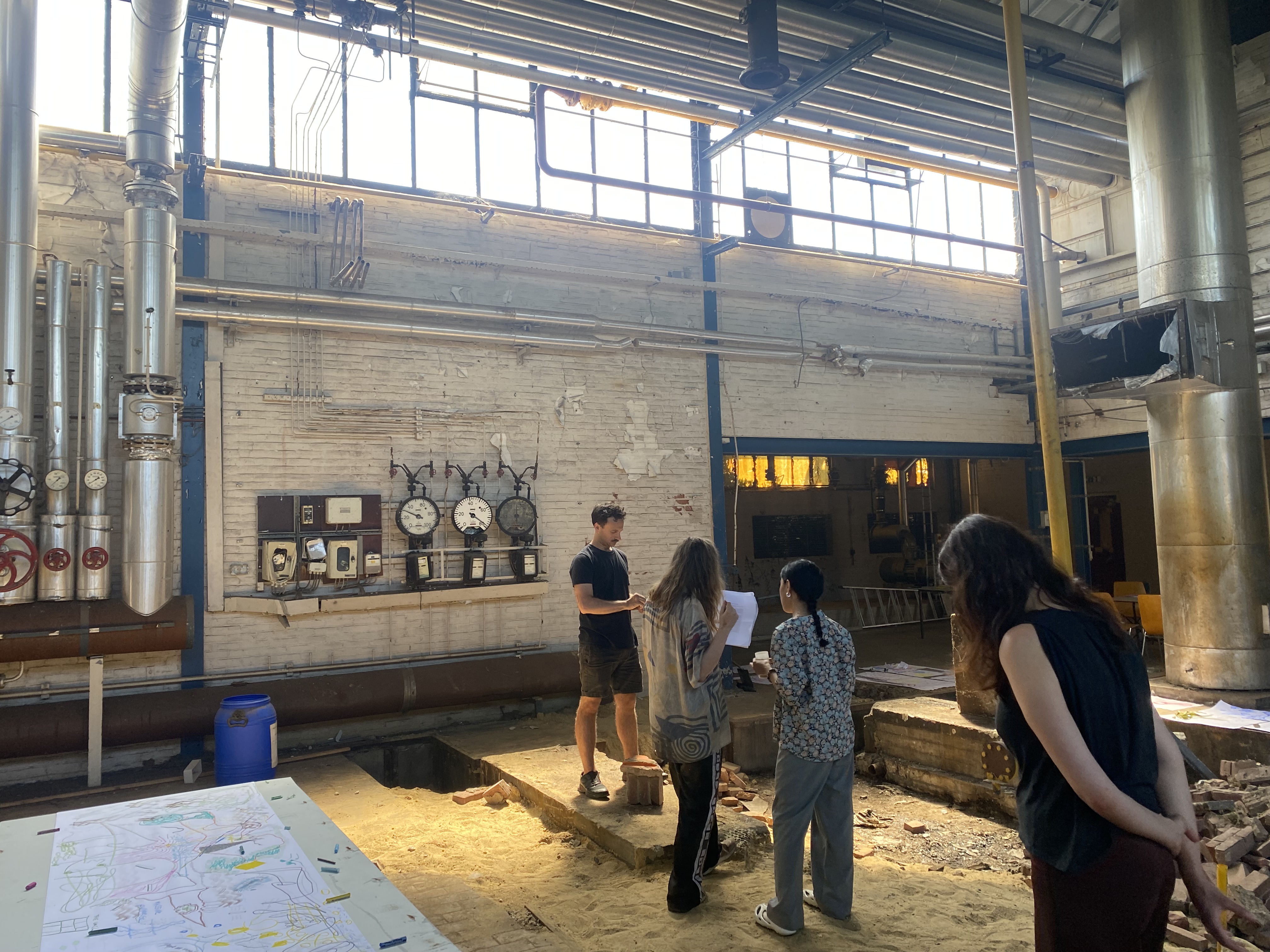 Artists Adam Moore and Lotte Van Gelder facilitating curating and performing with site and Destination Unknown 2023 artists Lola Schot and Yeonwoo Chang © Adam Moore.