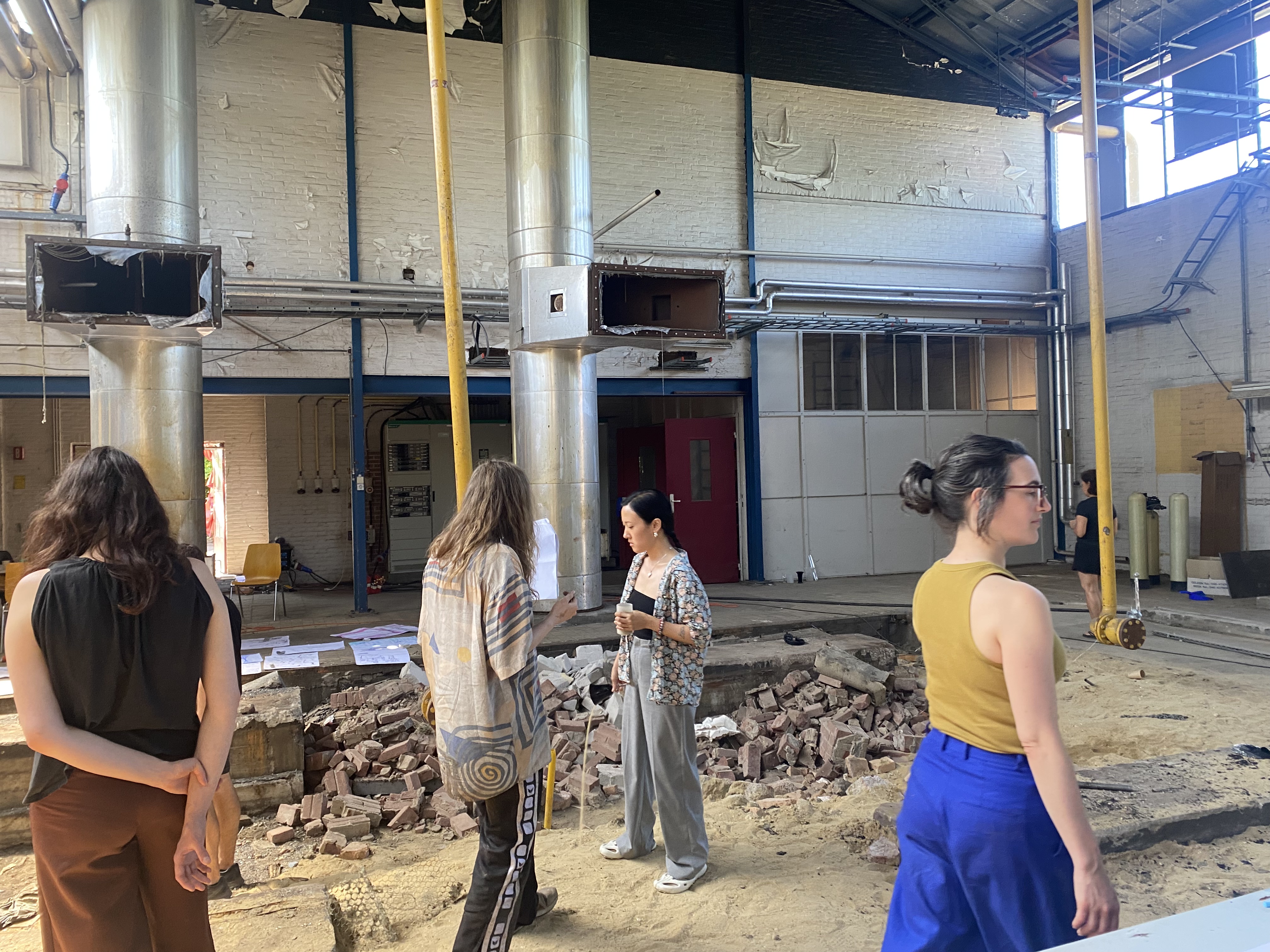 Artists Adam Moore and Lotte Van Gelder facilitating curating and performing with site and Destination Unknown 2023 artists Lola Schot and Yeonwoo Chang © Adam Moore.
