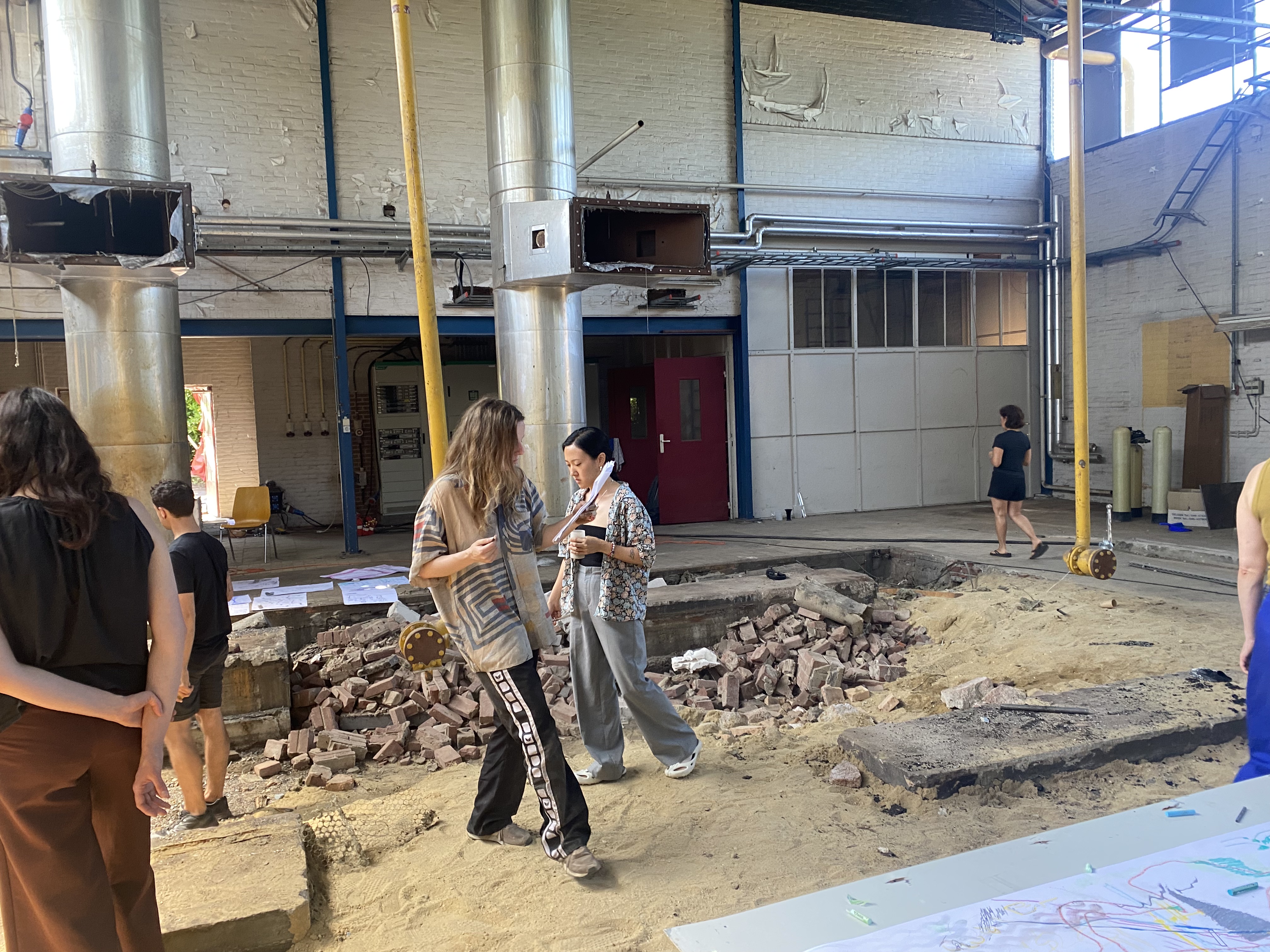 Artists Adam Moore and Lotte Van Gelder facilitating curating and performing with site and Destination Unknown 2023 artists Lola Schot and Yeonwoo Chang © Adam Moore.