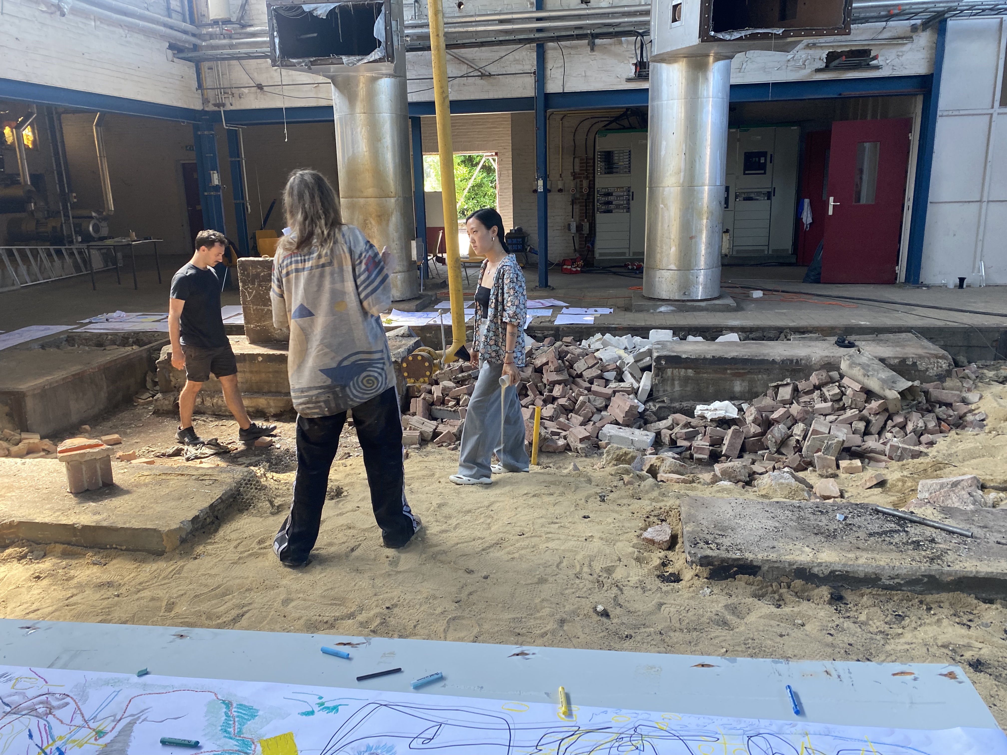 Artists Adam Moore and Lotte Van Gelder facilitating curating and performing with site and Destination Unknown 2023 artists Lola Schot and Yeonwoo Chang © Adam Moore.