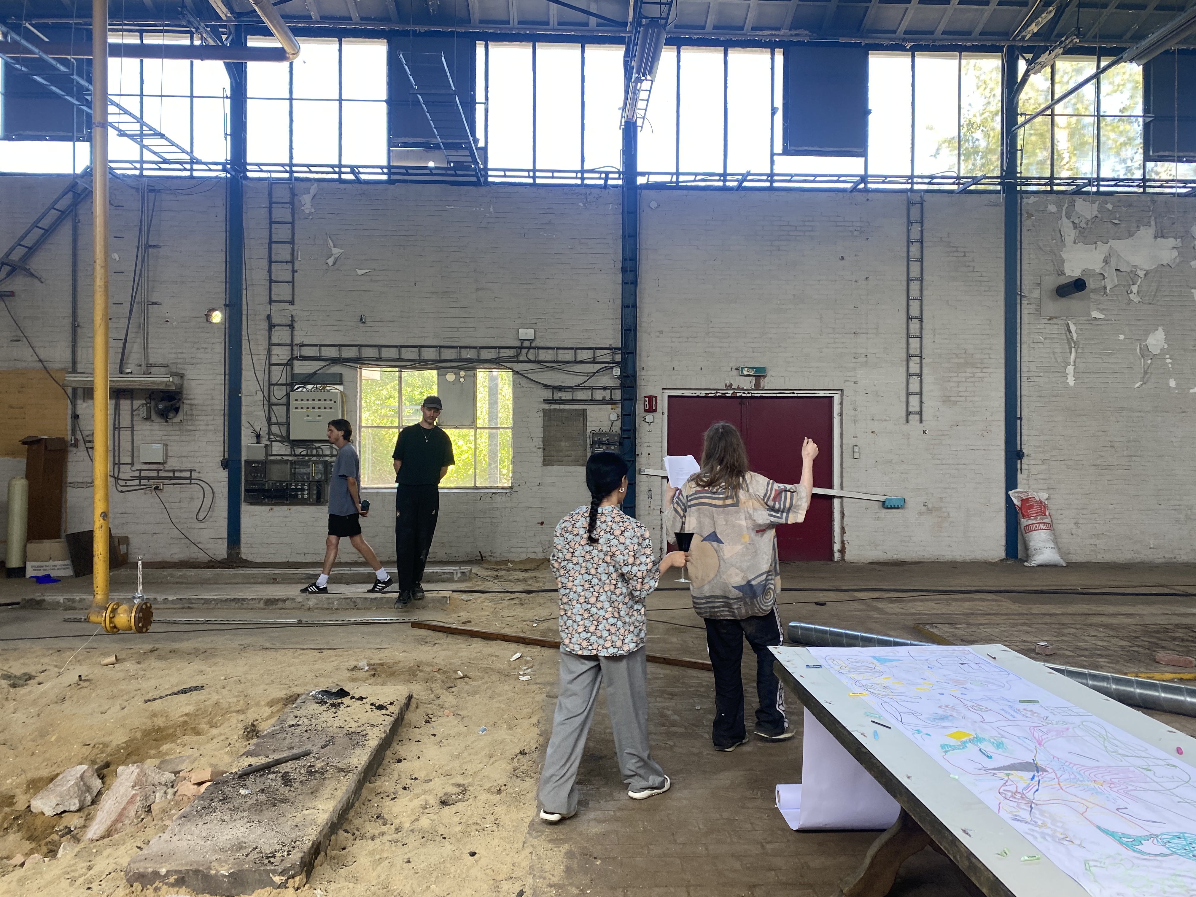 Artists Adam Moore and Lotte Van Gelder facilitating curating and performing with site and Destination Unknown 2023 artists Lola Schot and Yeonwoo Chang © Adam Moore.