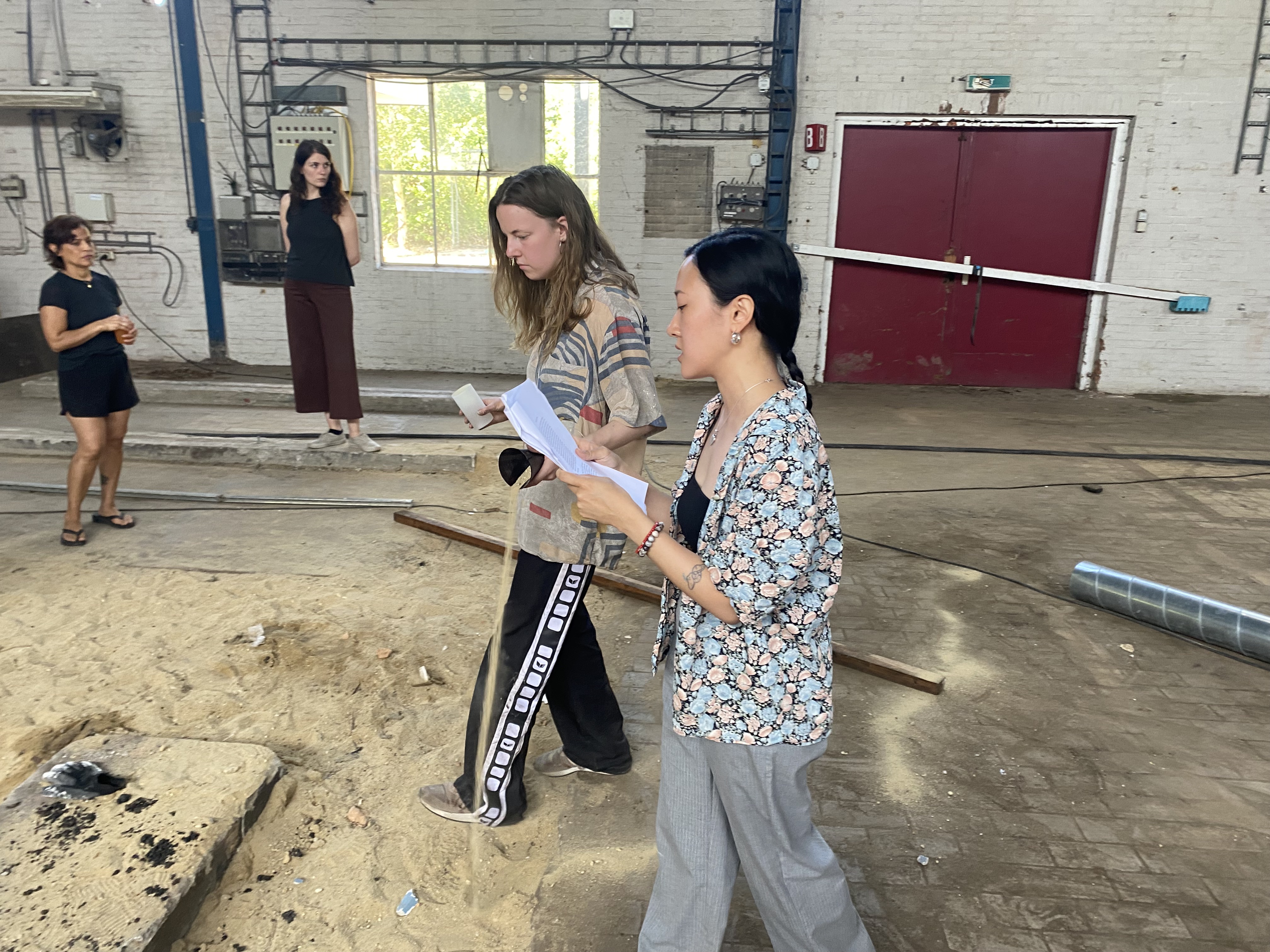 Artists Adam Moore and Lotte Van Gelder facilitating curating and performing with site and Destination Unknown 2023 artists Lola Schot and Yeonwoo Chang © Adam Moore.
