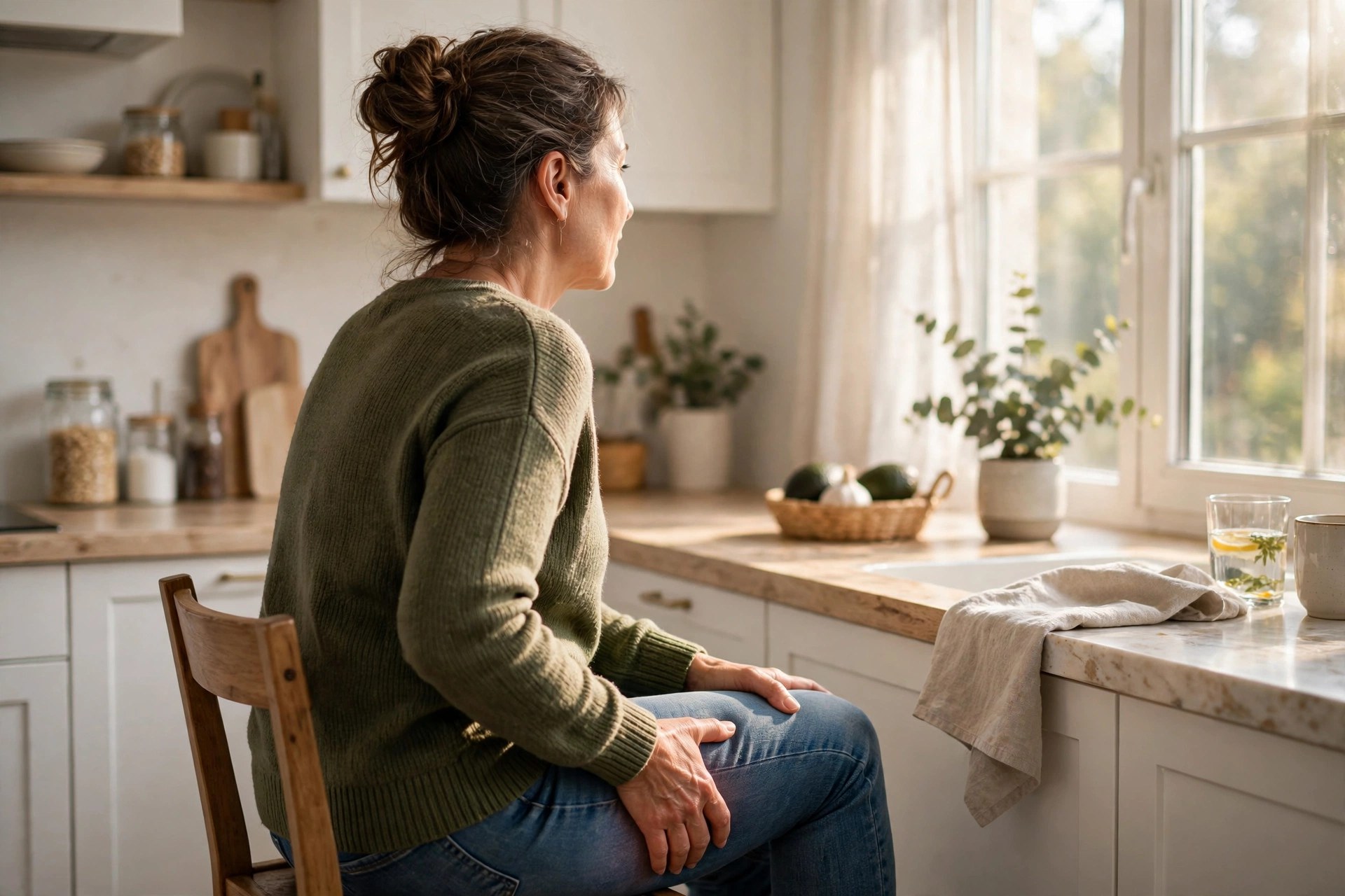 Woman holding thigh showing sciatica pain