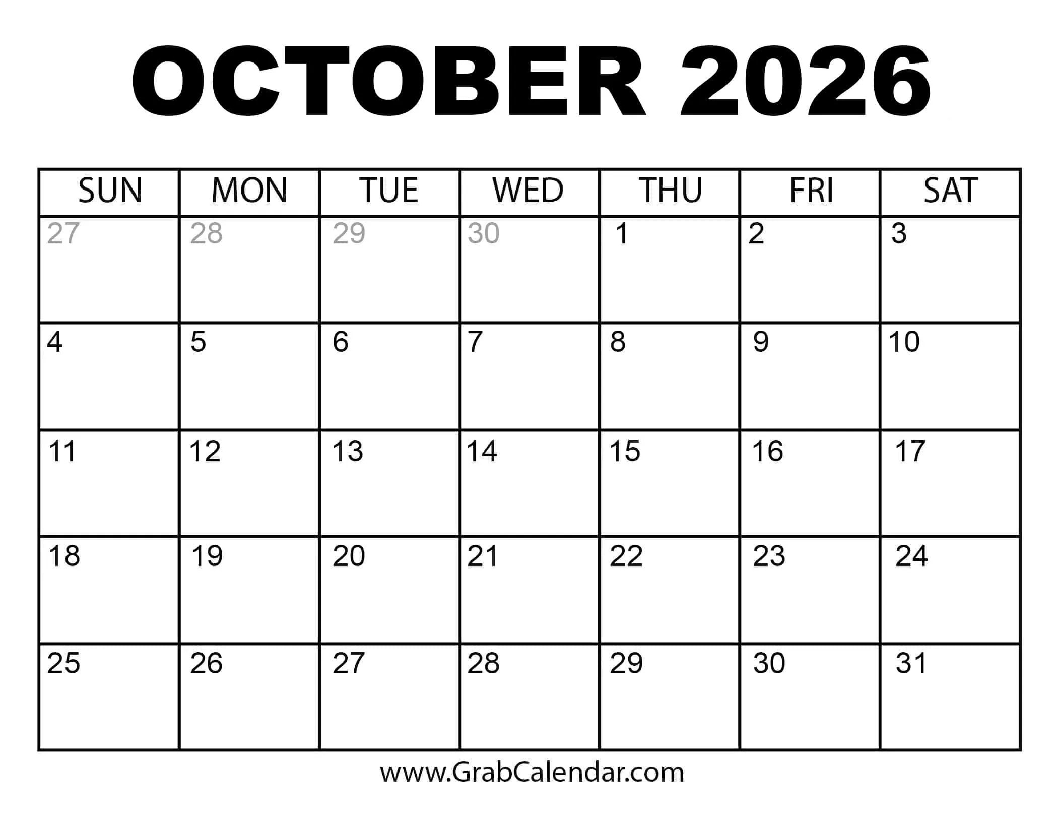 Traceable flower patterns october 2026 calendar printable free