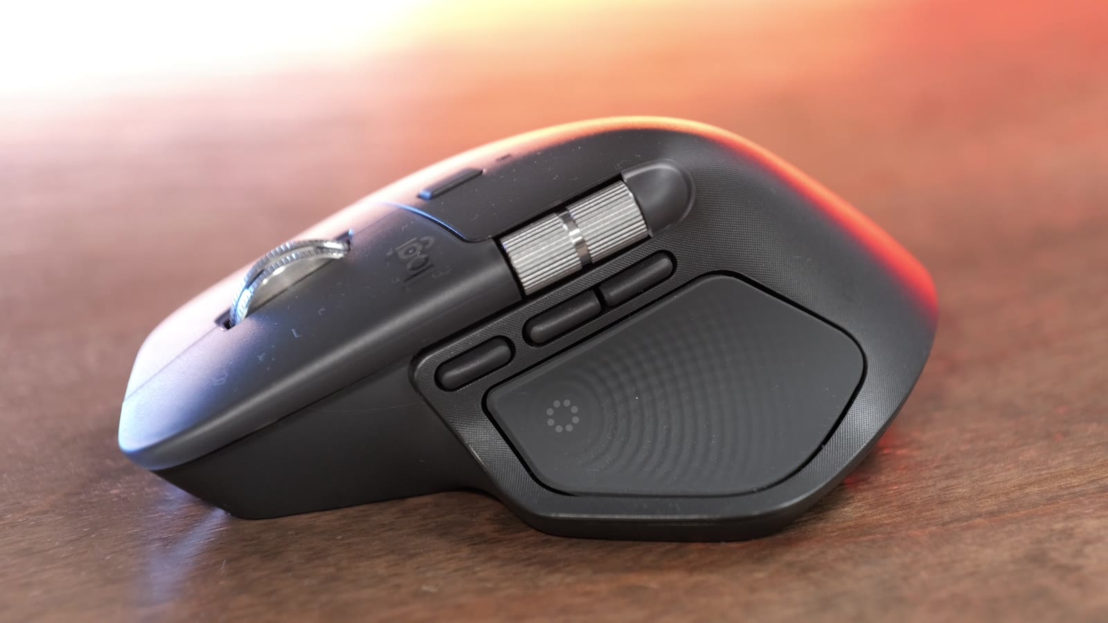 Close up of the Logitech MX Master 4 thumb buttons