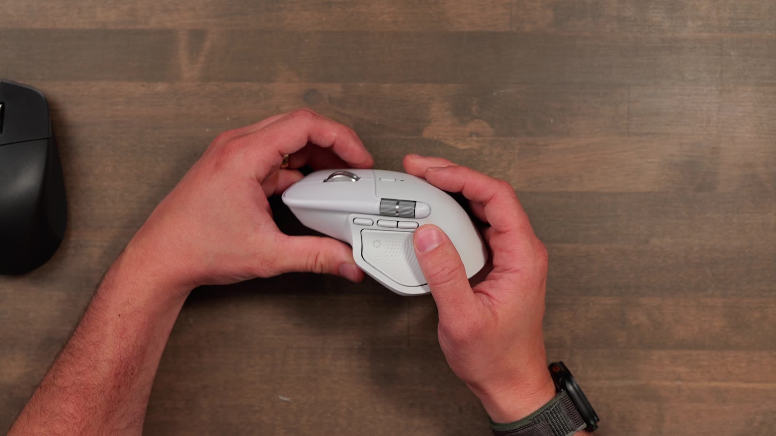 Close up of the Logitech MX Master 4 thumb buttons