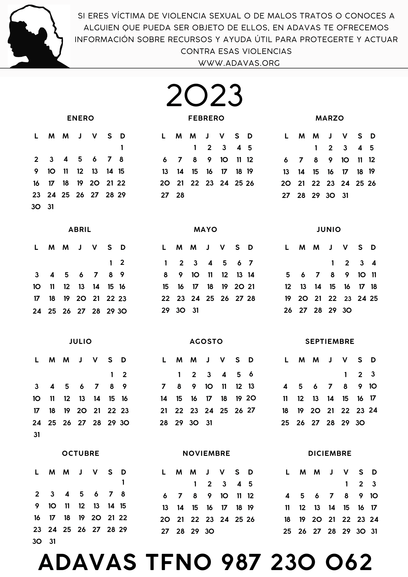 Calendario adavas de pared en B/N