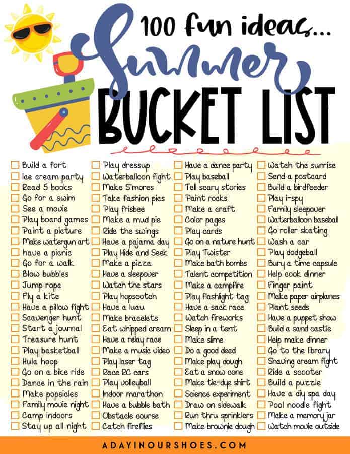 free summer bucket list for kids and teens printable 2022