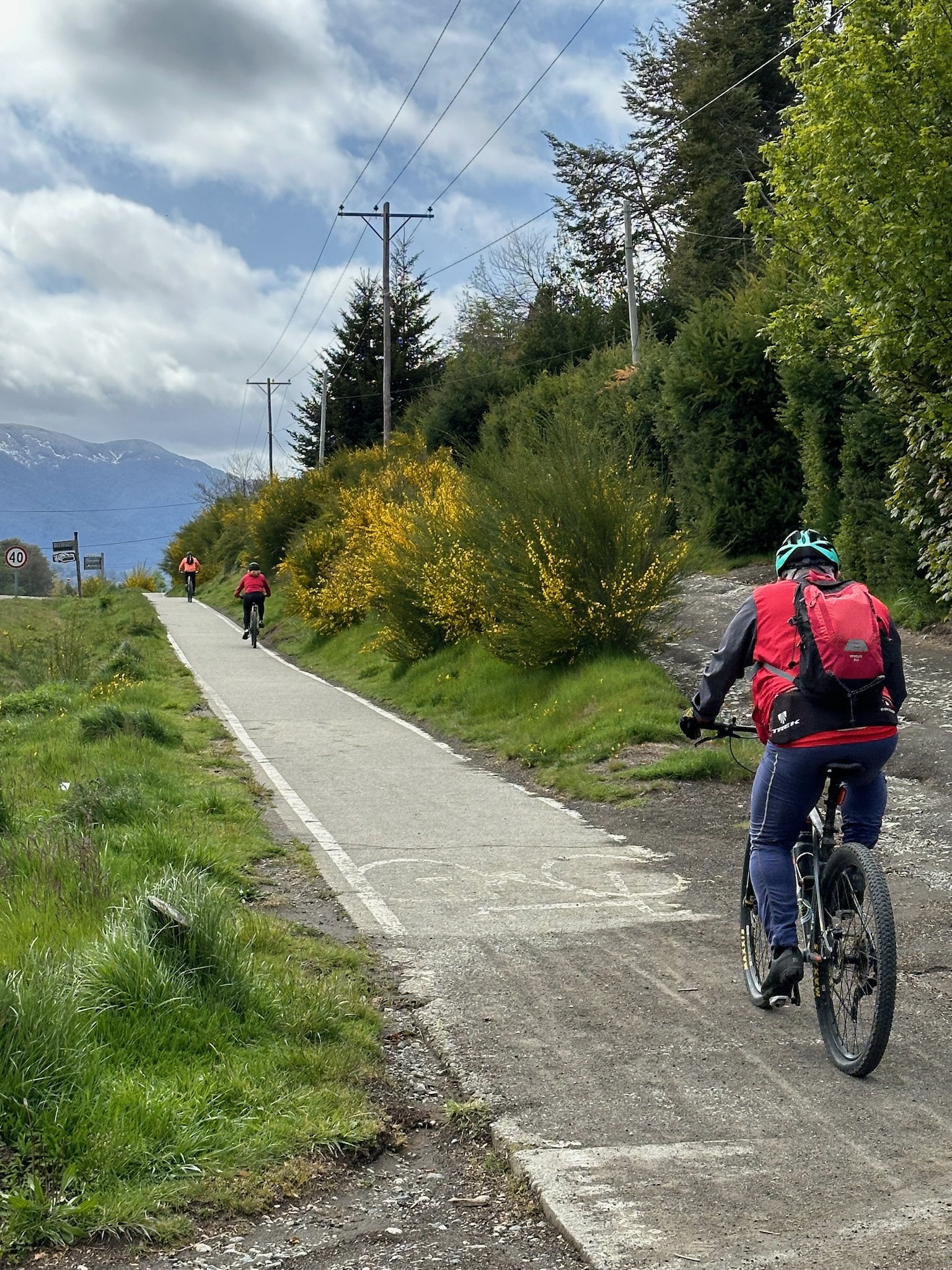 Pedaleando hacia la entrada del bosque de Arrayanes