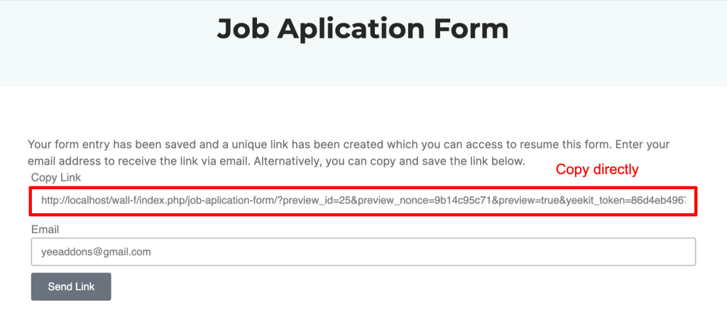 generate a resume link for elementor form