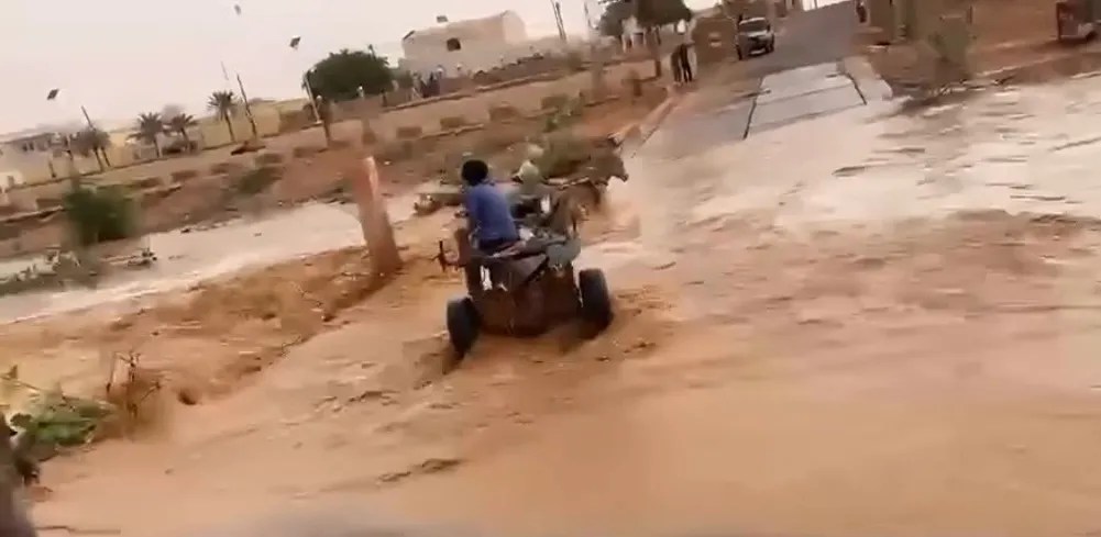 عاجل: إنقاذ سائق عربة من الغرق في سيول تجكجة