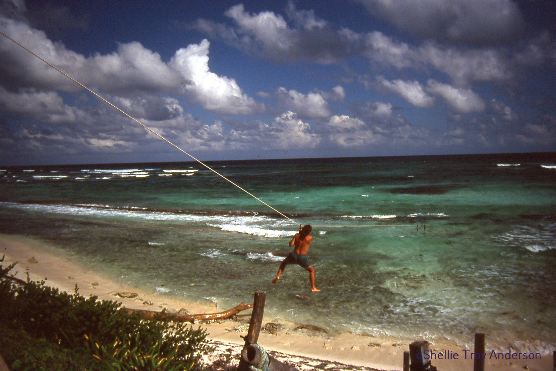 Home made zipline in Sian Ka'an Biosphere, Yucatan.