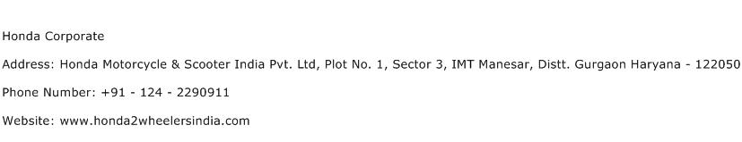 Honda corporate address, contact number of honda corporate